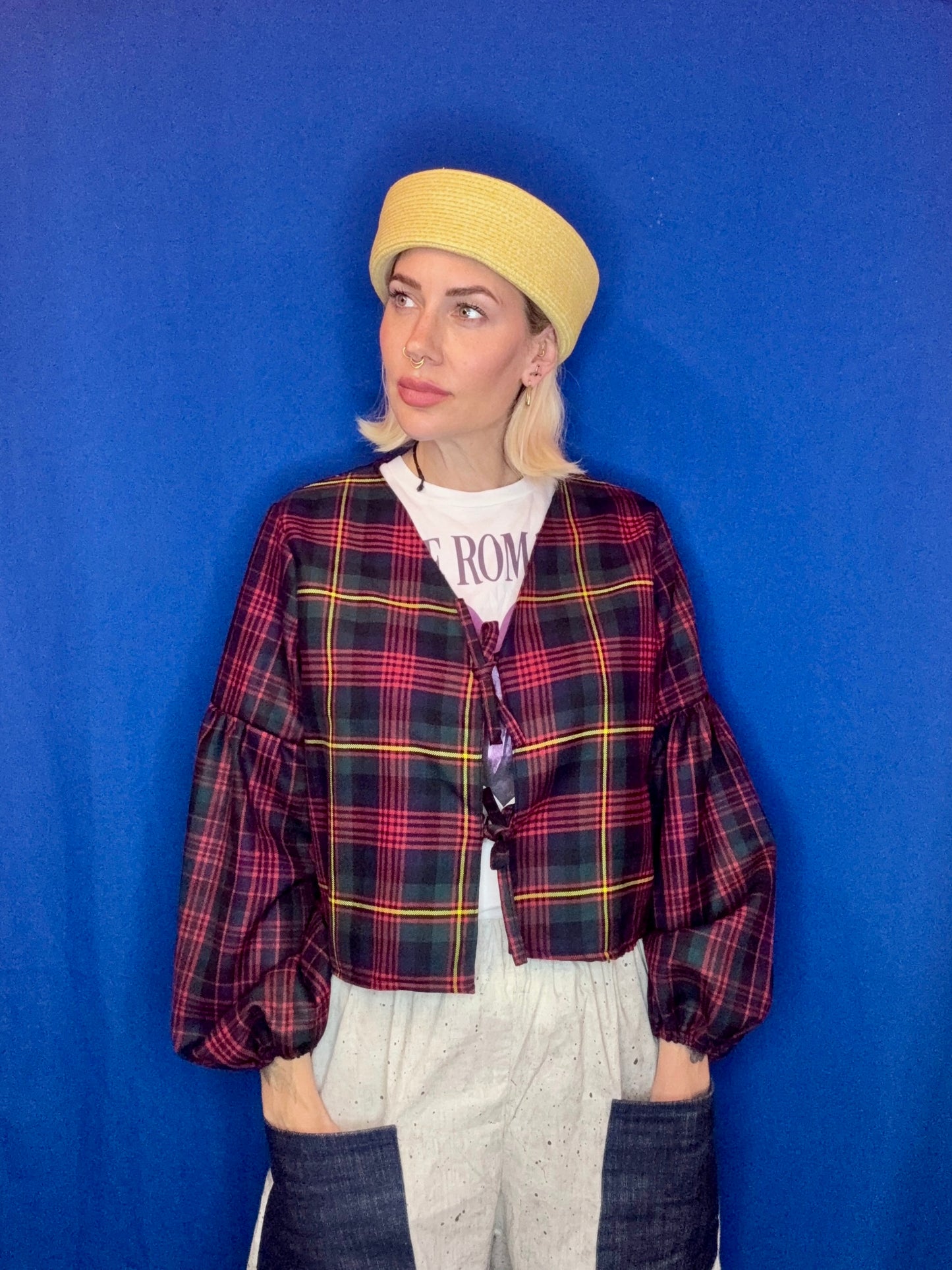 Tartan mix tie top