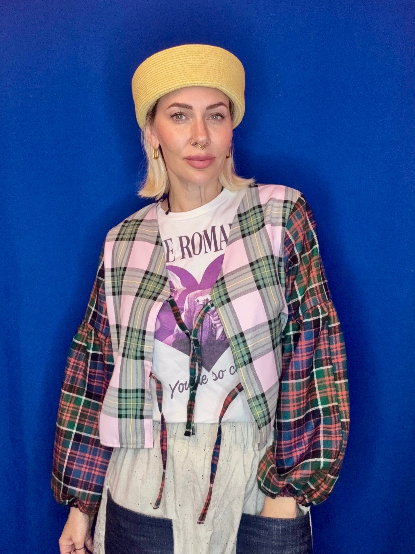 Tartan mix tie top