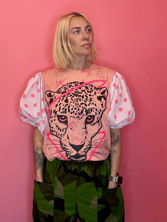 Peach and pink leopard puff