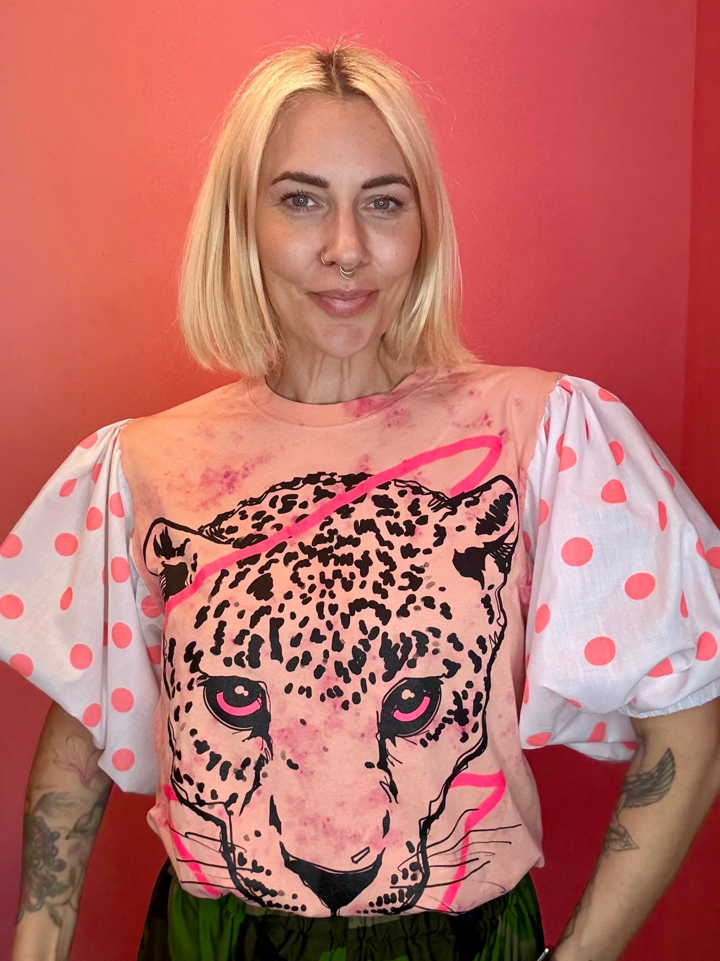 Peach and pink leopard puff